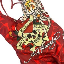 Ed Hardy Swimsuit Women Large Red NWT Love Kills Slowly Skull Tattoo One Piece