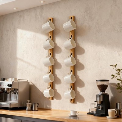Wall Mounted Coffee Cup Holder Set of 2   Stylish Mug Rack Hooks for Space Sa...