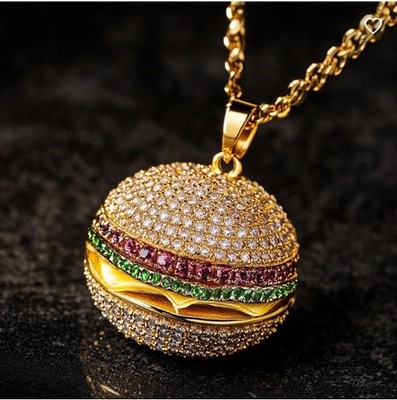 2.80CTW Round Lab-Created Diamond Men's Burger Pendant 14K Yellow Gold Plated