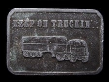 KE29147 VINTAGE 1970s KEEP ON TRUCKIN' OLD SEMI-TRUCK PEWTER BELT BUCKLE