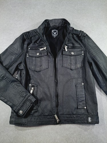 Xray Mens Waxed Cotton Biker Style Jacket Medium Black Full Zip Hard Wearing - Picture 15 of 23