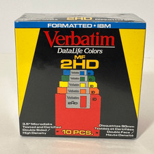 Verbatim Datalife Colors MF 2HD 3.5 Floppy Disks 10 Pack Vintage 1994