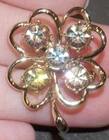 Vintage Four Leaf Clover Flower Rhinestone Signed C Goldtone Pin Costume Jewelry