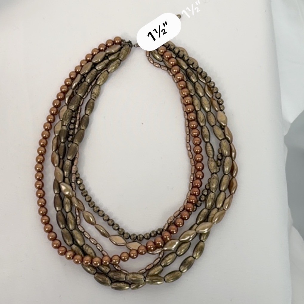 Bronze Copper Multi Strand Beaded Statement Neckl… - image 5