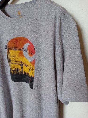 Carhartt Maddock T Shirt XL Grey Relaxed Fit Sunset Over Docks Graphic Print - Picture 4 of 15