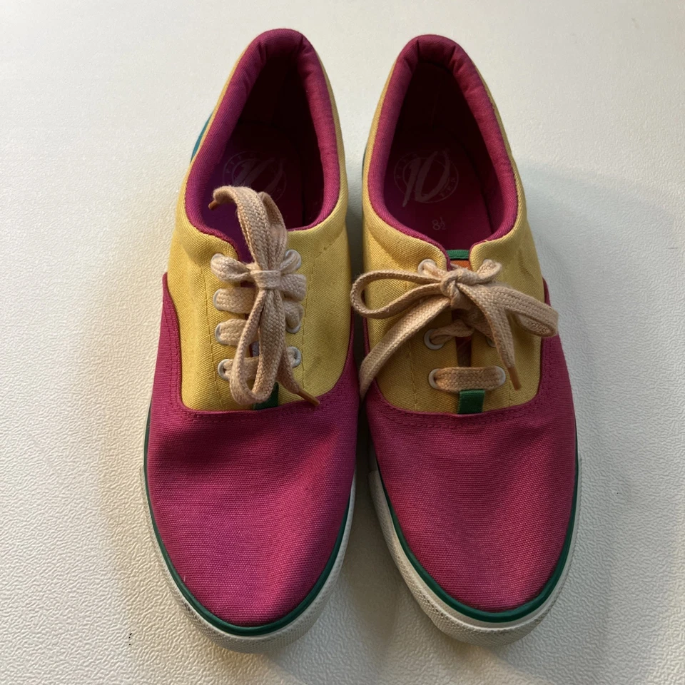 Pier Ten Talla 8.5 Vintage Años 90 Suela Dura Lona Pisos Para Mujer Rosa, Amarillo, Verde Azulado Foto 2 de 4