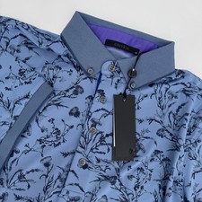 Greyson Water Thistle Polo Shirt Mens Medium Blue Floral Print Golf