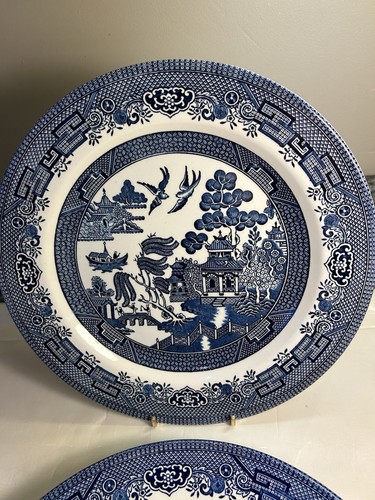 Churchill Blue Willow 10 1/4" Dinner Plates Made In England Set Of 4 Minty - Picture 2 of 8