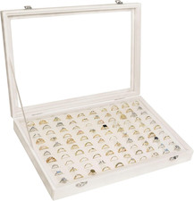 Velvet Ring Display Tray Organizer Box with Transparent Lid, 100 Slot Ring Holde