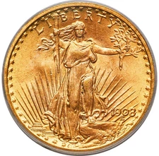 1908 NM $20 Gold Saint Gaudens PCGS OGH MS66 CAC Gold Double Eagle No Motto