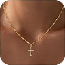 Cross Necklace for Women Trendy - Dainty 18K Real Gold Plated Minimalist Cross N