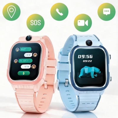 Kinder Smartwatch GPS Uhr mit SIM Slot, Videoanruf, SOS Tracker Rosa Blau