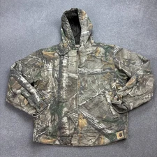 RealTree Jacket Adult Medium Brown Workwear Canvas Hunting Camo Hood Lined Men