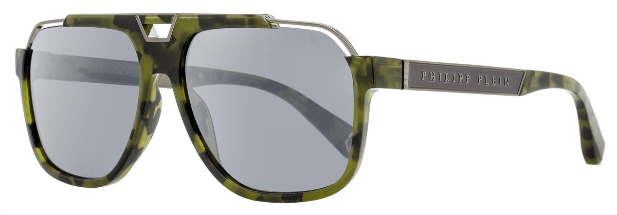 Philipp Plein Flash Navigator Sunglasses SPP046M 92IX Green Havana