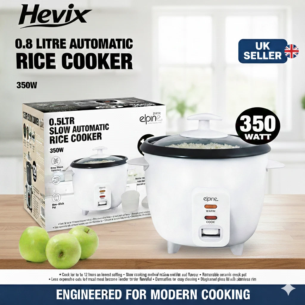 Rice Cooker/ Steamer 0.8L 350W Removable Non Stick Bowl Warm - White uk