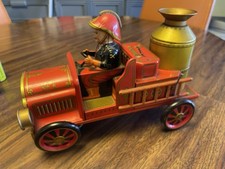 Fire Truck Engine No.8 Tin Litho Toy Japan Battery Op 1950s Vintage Original