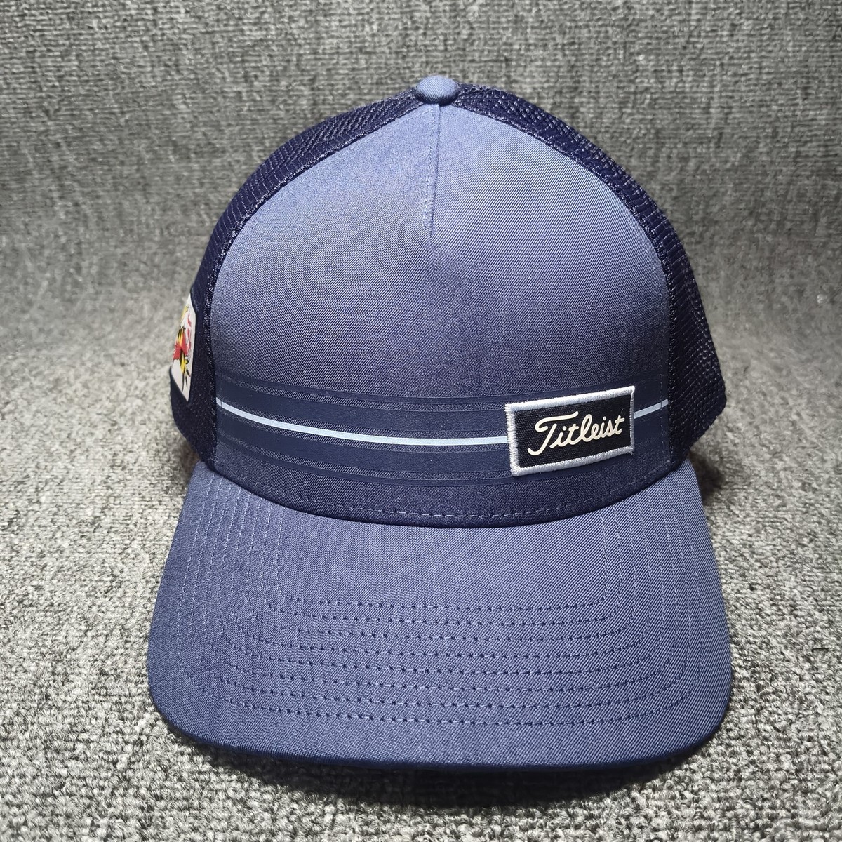 Titleist Golf Trucker Hat Navy Blue Mesh Snapback Cap Script Logo Z0425