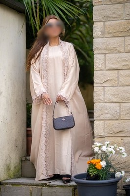 Sultea Abaya Beige Lace- Lengths 52,54,56,58 | Lightweight Modest  Wear Uk