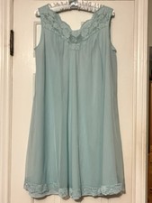 Vintage 1960s Vanity Fair Aqua Chiffon Nightgown w/Lace Trim Size Small