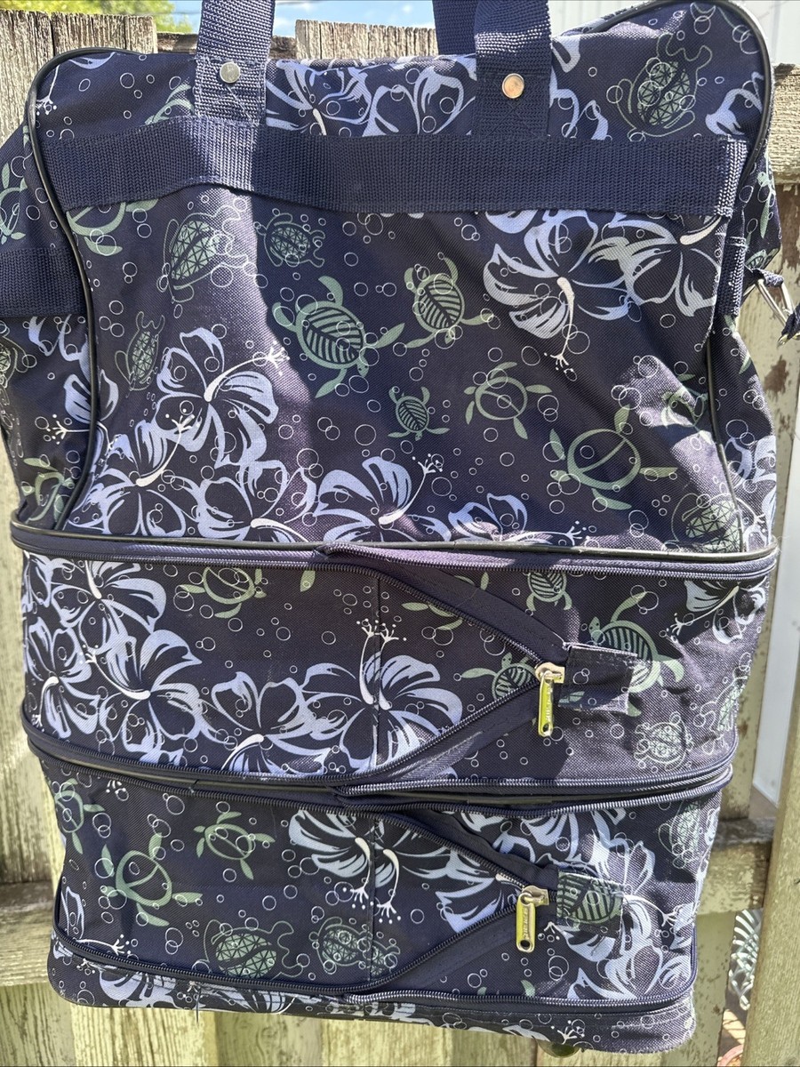 Hawaii Spirit EXPANDABLE Rolling Duffle Bag Flowers blue 18x22 max