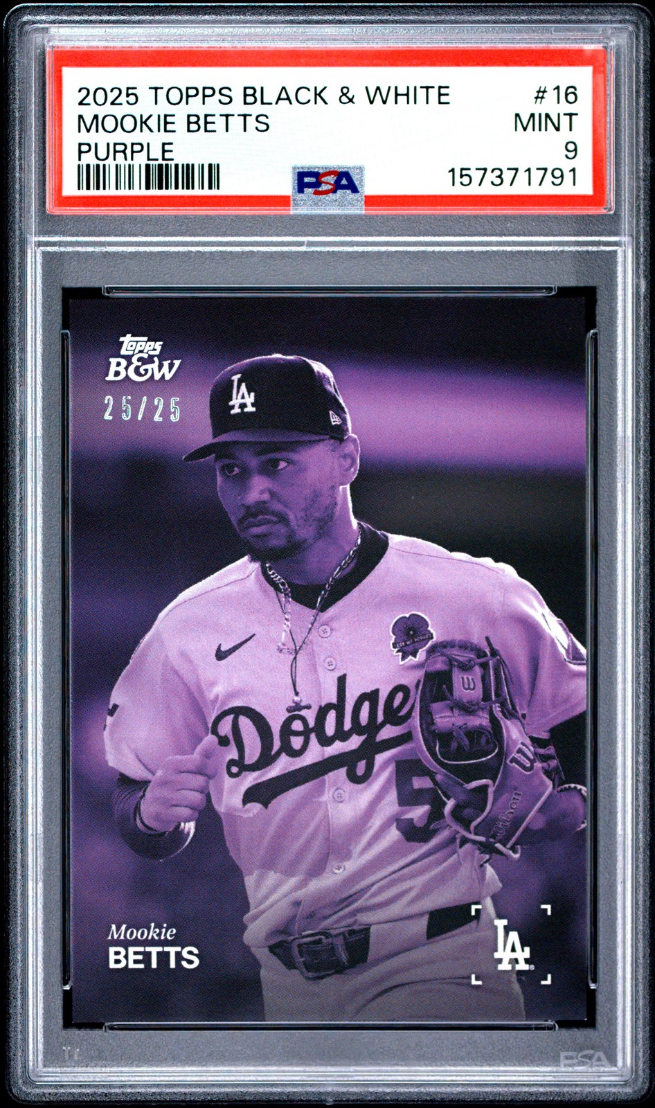 2025 Topps Black And White #16 Mookie Betts Purple PSA 9