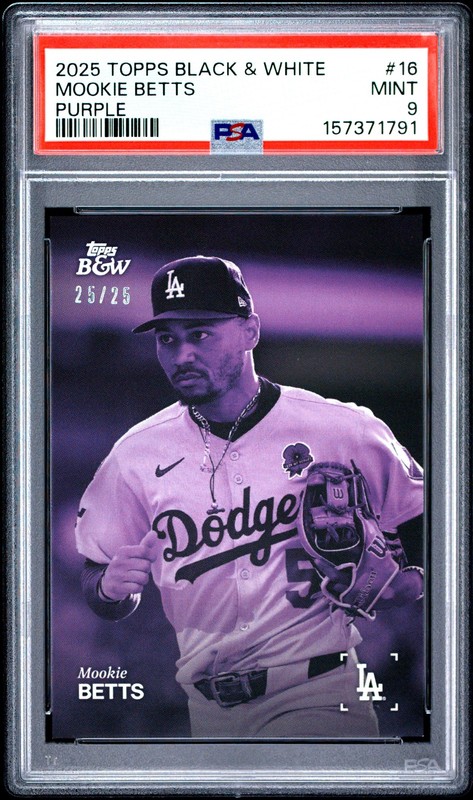 2025 Topps Black And White #16 Mookie Betts Purple PSA 9