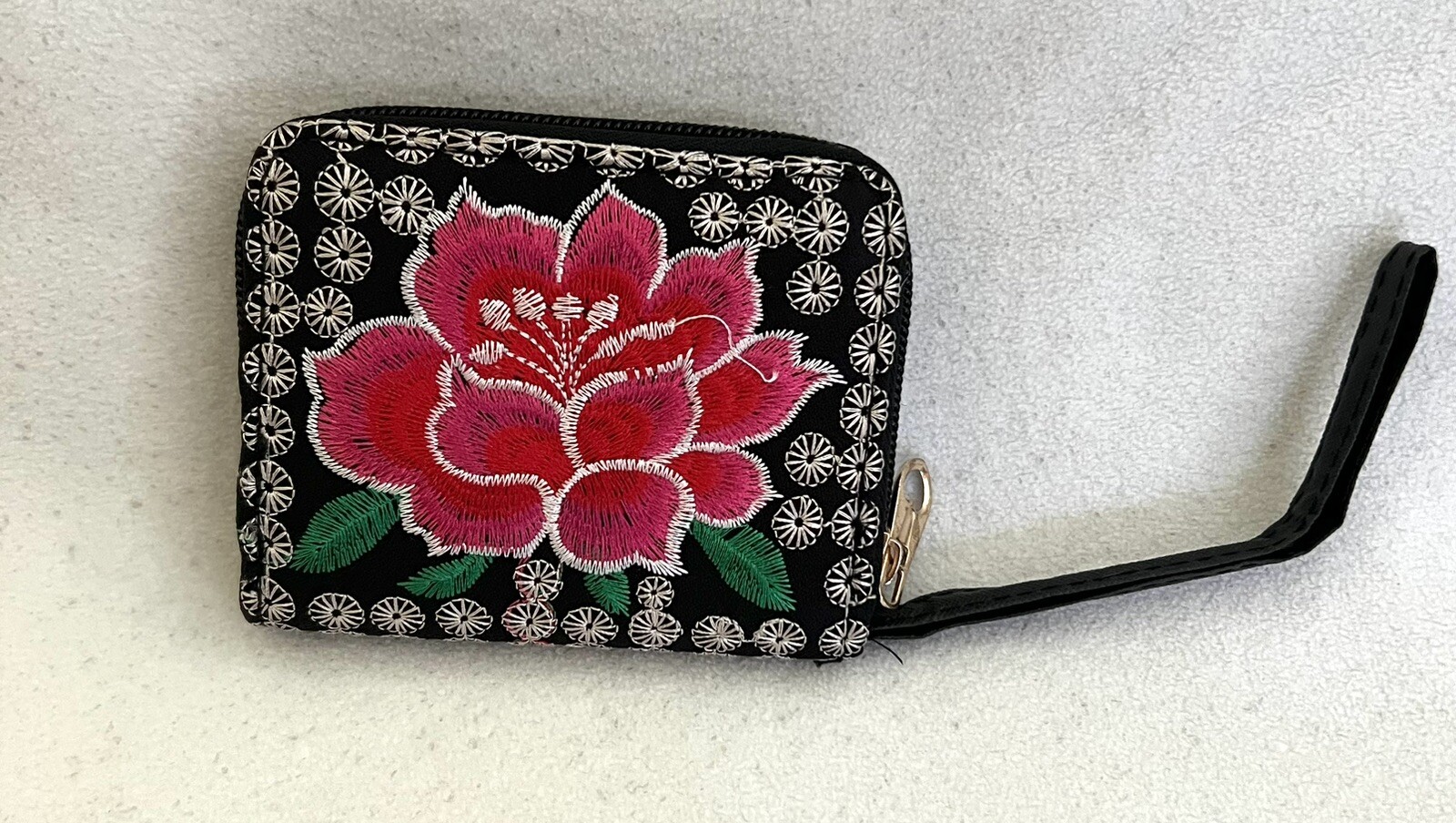 Mexican Pink Rose Wristlet Zipper Wallet Brand New-image