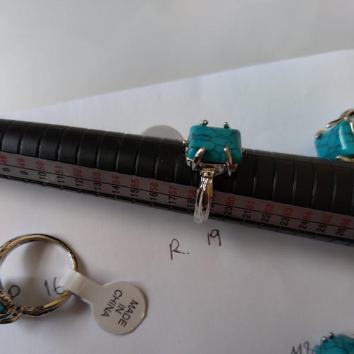 Silver Ring Square Turquoise Colour Stone Sizes 13 14 15 16 17 19 & 24 - Picture 7 of 8