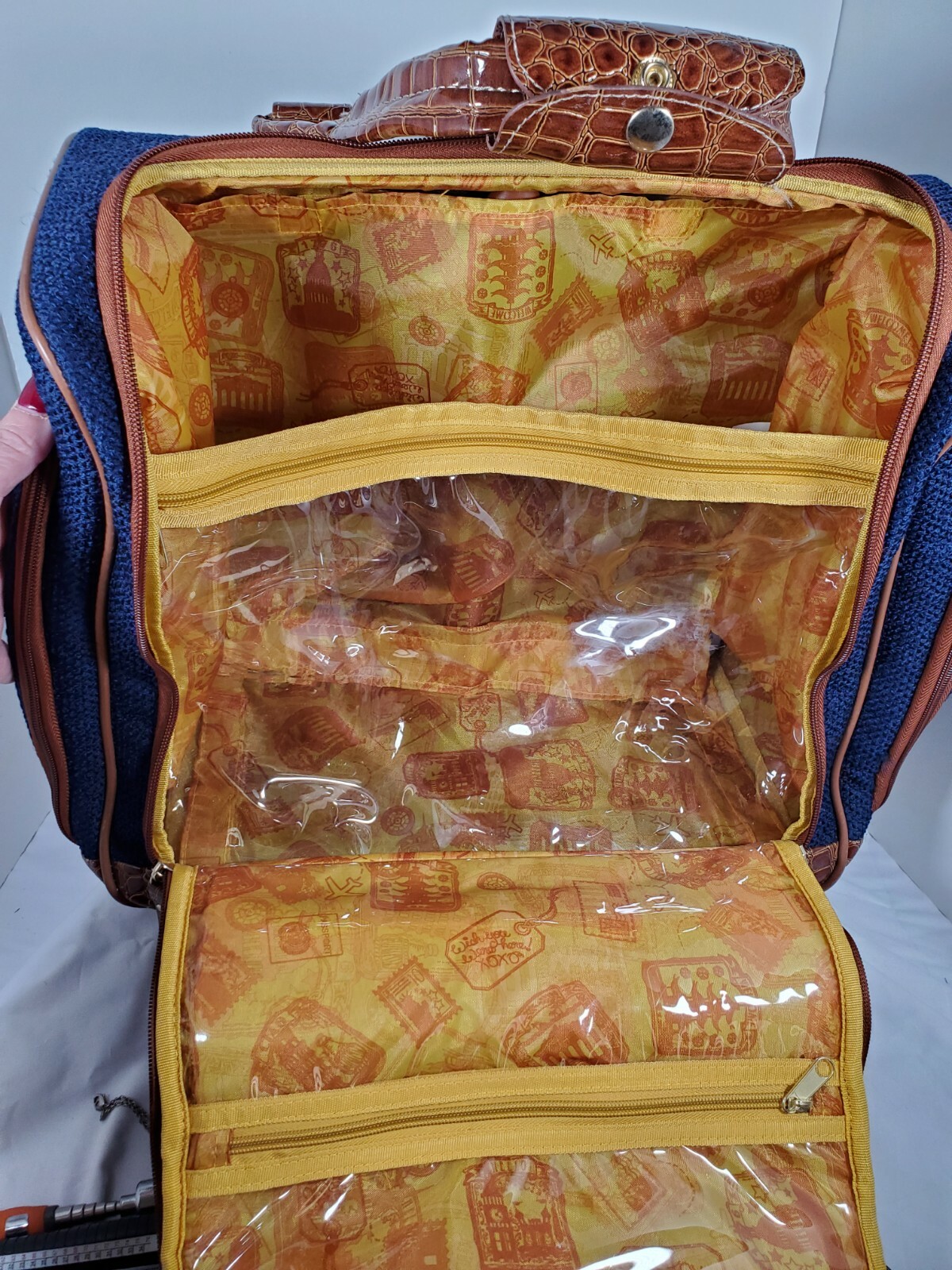 Samantha Brown Croc Embossed Rolling Carry All Navy& Brown eBay