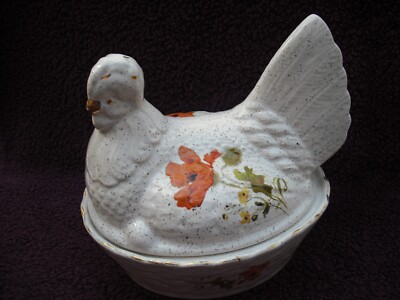 Vintage Kernewek Mohn Huhn Henne auf Nest Eierhalter, Top Zustand.