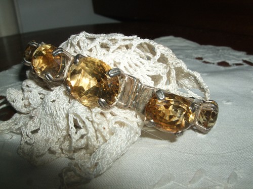 BRACCIALE BRACELET GIOIELLO QUARZO CITRINO CABOCHON ARGENTO 925 STERLING 20CM - Imagen 4 de 12