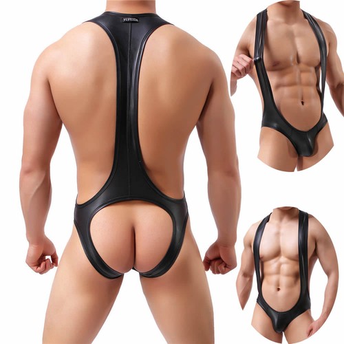 UK Herren Singlet Bodysuit Overall Bodywear einteilig Kunstleder Wetlook sexy - Bild 14 von 15