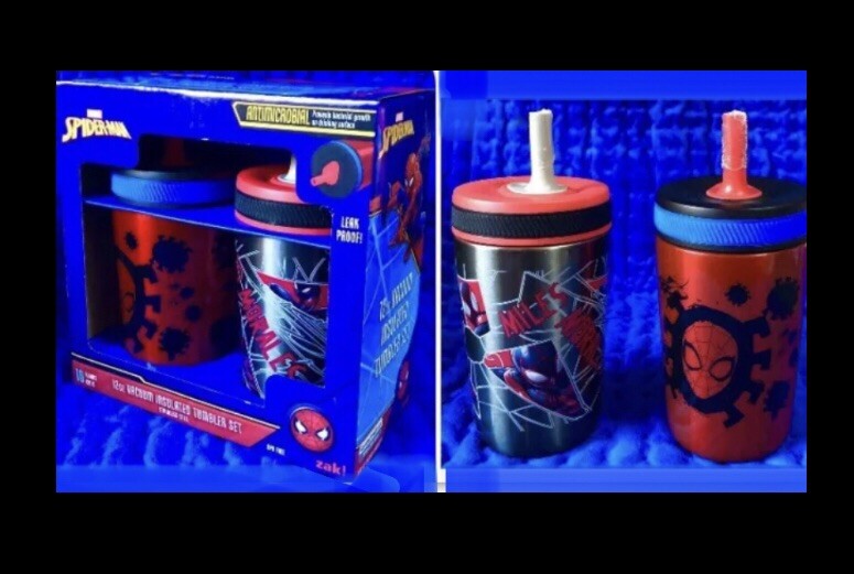 zak! Spider-man 2pk vacuum insulated tumbler Gift set,leak-proof