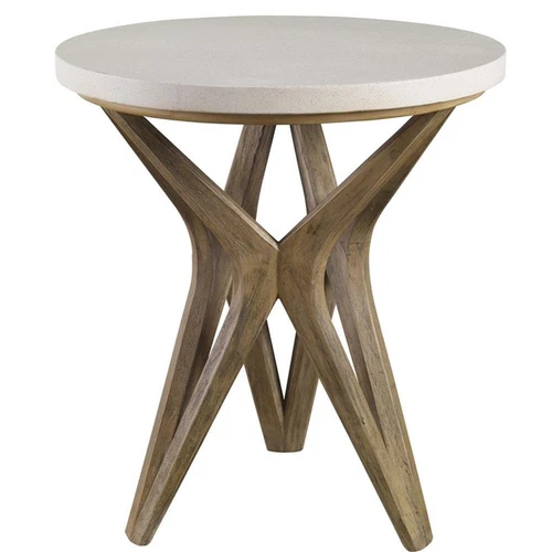 Uttermost Marnie 22" Round Wood and Stone Accent Table in Oatmeal Wash - Picture 3 of 9