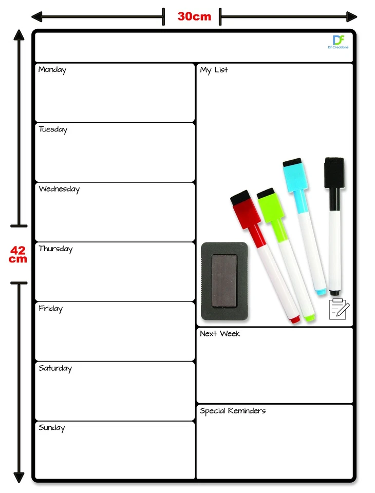 Magnetic WEEKLY Planner Whiteboard Fridge Calendar 4 Dry Erase Markers 42x30 cm - Image 2 of 4