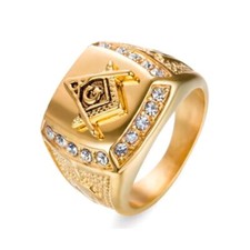 Casting jewelry Stainless Steel Gold Crystal Men Freemasonry Masonic Rings 8-14
