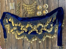 Lot Of Vintage Belly Dancing Items Cymbals Blue Velevet Skirt Necklace Gypsy