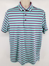 Greyson Golf Polo Shirt Size L Striped Performance Stretch Blue Red Wolf Logo