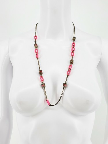 NWT J. Crew Factory Mini Crystal & Resin-Link Necklace Pink & Bronze - Picture 3 of 4