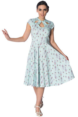 Banned «PEACOCK FEATHER» Vintage Cut-Out Pfau 50s SWING DRESS Kleid Rockabilly