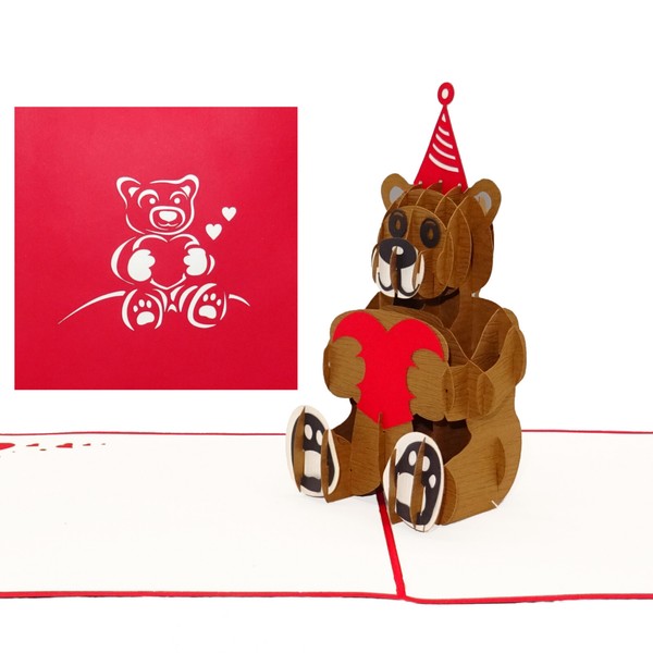 "Pop Up Karte \"Teddy Mit Herz\" 3D Geburtstagskarte Oder Valentinskarte"-image