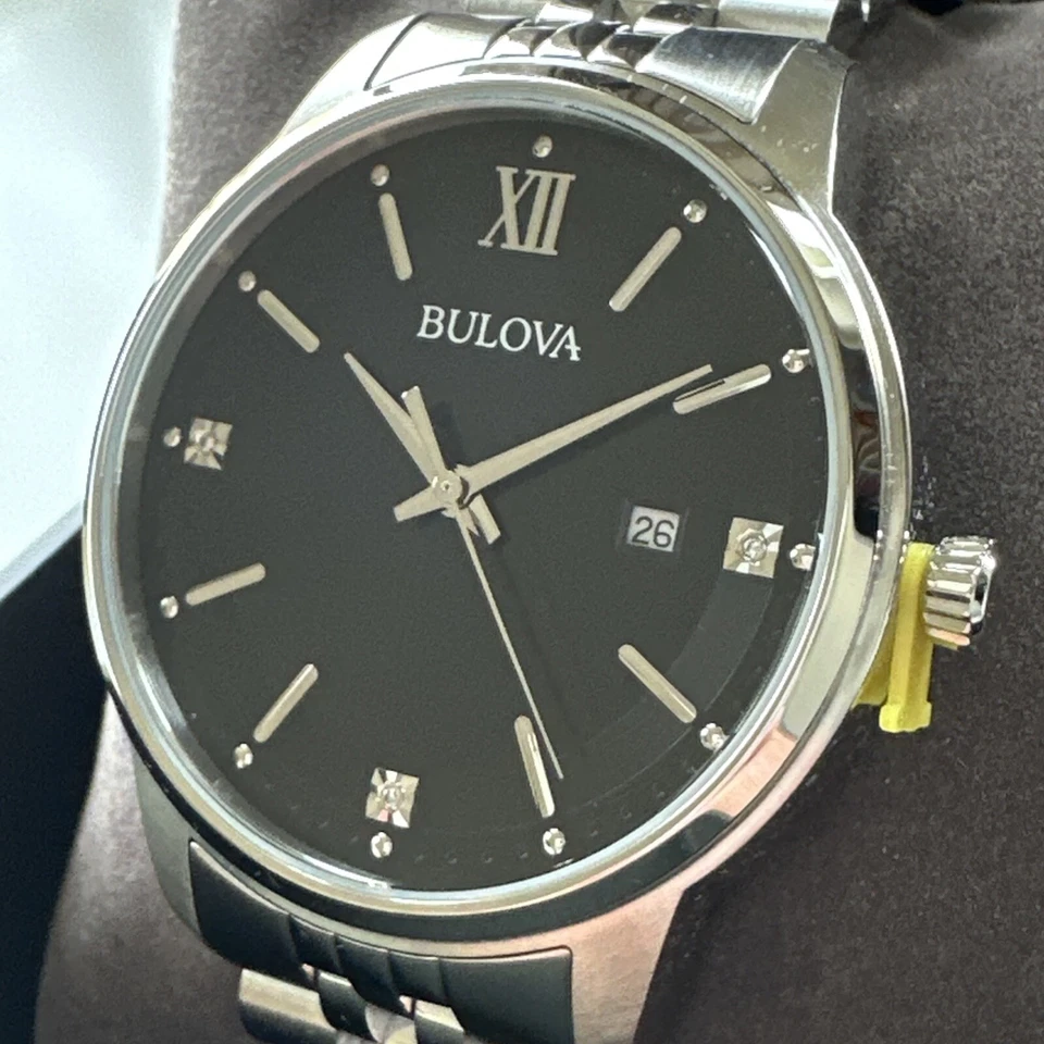 Bulova Men's Quartz Silver Diamond Accent Marker Black Dial Watch 96D151 - image 3 of 4