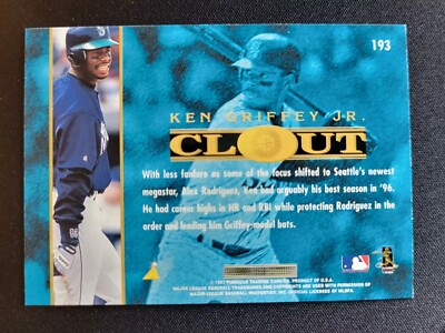1997 PINNACLE BASEBALL CARD KEN GRIFFEY JR. CLOUT #193 VG+ SEATTLE