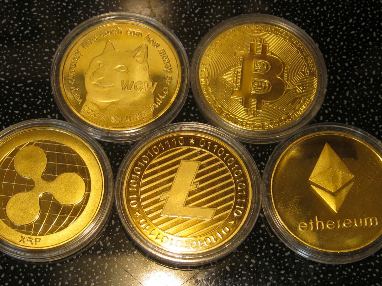 5 Gold Coins Dogecoin Bitcoin Ethereum Ripple Litecoin ...