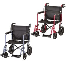 Nova 20" Lightweight Folding Transport Chair Wheelchair 12 Rear Wheels RED BLUE