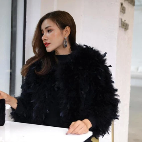 Women's Real Ostrich Feather Fur Short Coat Real Fur Shaggy Wedding Bride Jacket - Picture 27 of 34