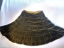 Vintage 90s Moss Green Silk Velvet Ruffle Skirt Goth Boho WhimsyGoth Academia