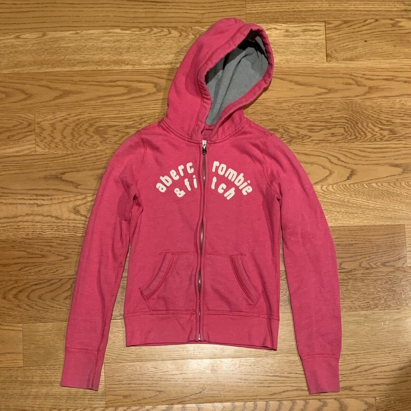 Abercrombie & Fitch Full Zip Logo Sweatshirt Hoodie  Zipper Pink Girls Size XL