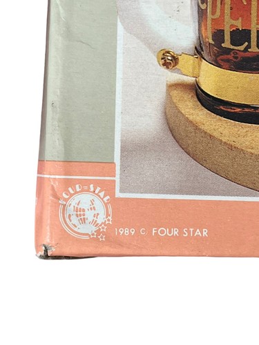 Vintage 1989 Four Star Salt Pepper Toothpick Set & Stand Amber Glass Barrels - Picture 10 of 12