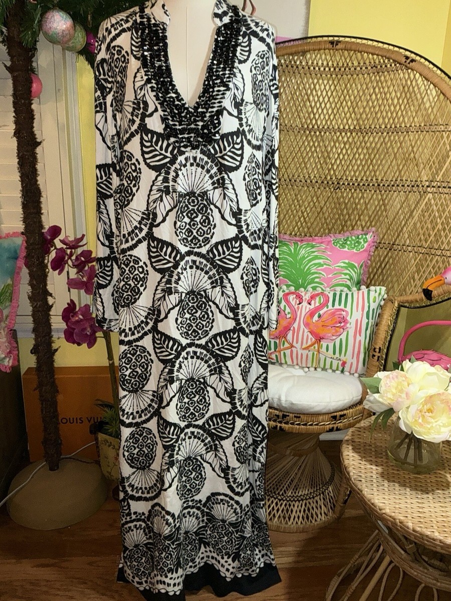 irella maxi caftan dress IRELLA MAXI CAFTAN DRESS, COCONUT PINEAPPLE PRINCESS ENGINEERED WOVEN DRESS